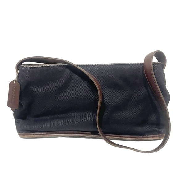 VINTAGE COACH E9D-6136 BLACK CANVAS / BROWN LEATHER TRIM PURSE HANDBAG - Picture 1 of 7